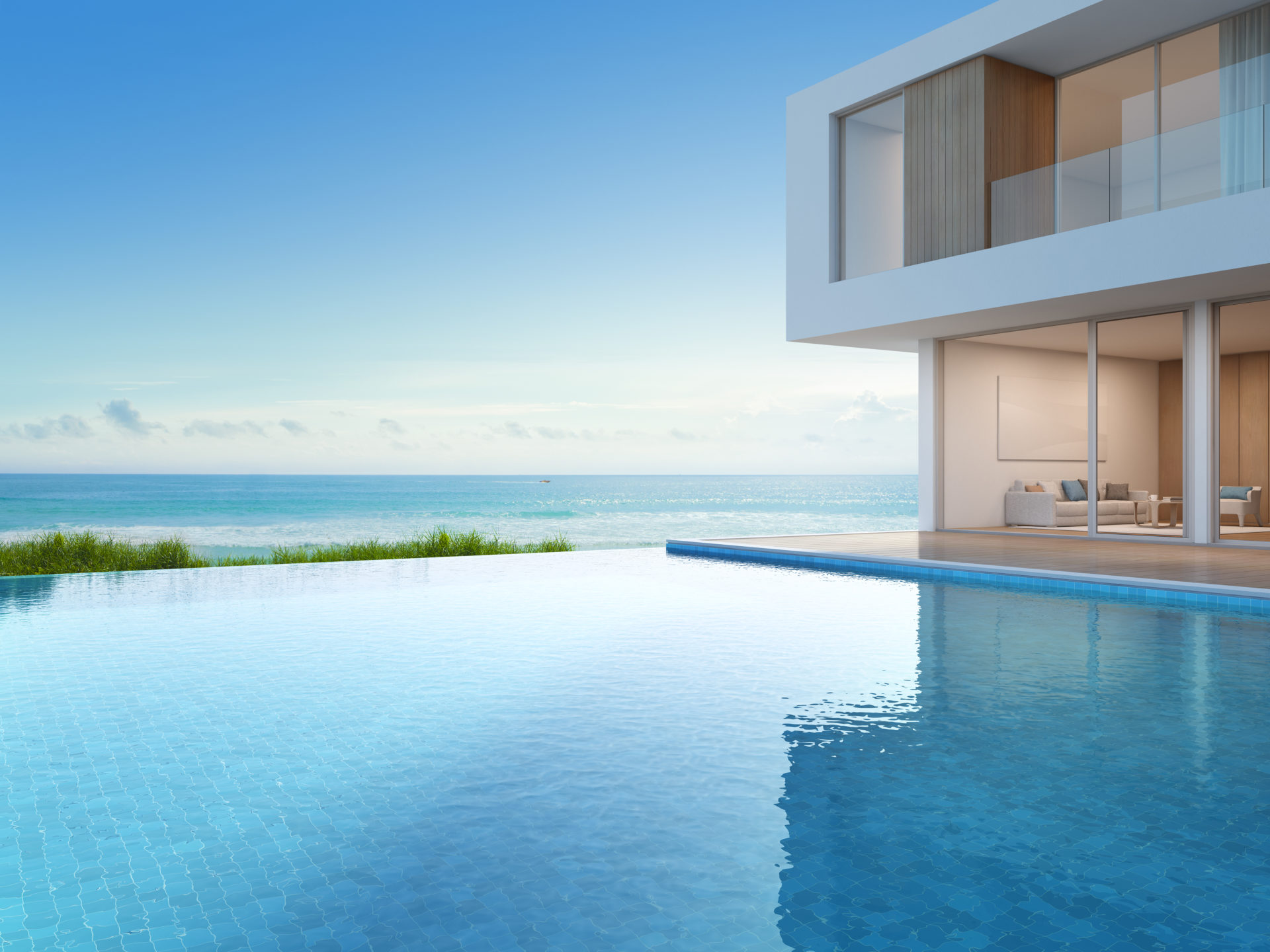 Luxury beach house with sea view swimming pool in modern design, Vacation home for big family